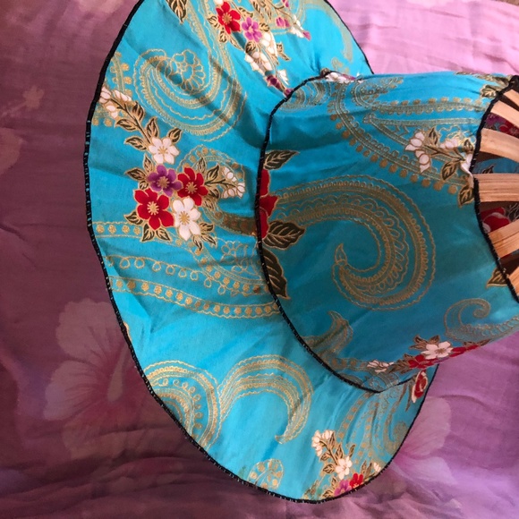 Lot of 4 Indonesian/Asian Bamboo Folding Hats New  Blue Purple Red and Green main image 5